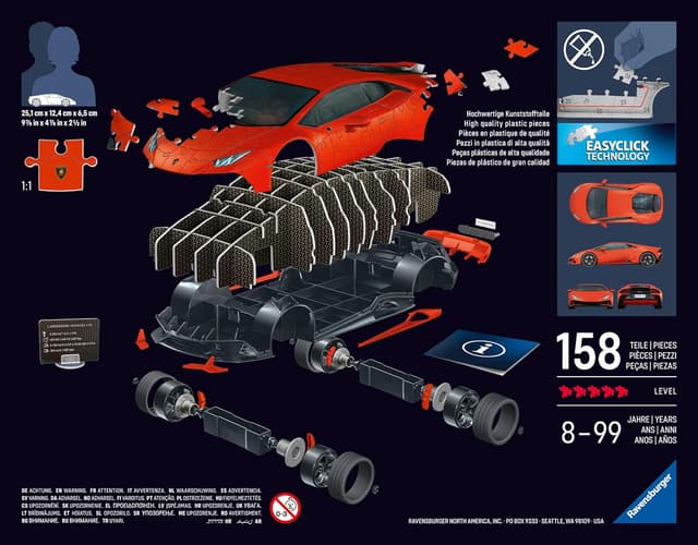 Detalle de Ravensburger Puzzle 3D Lamborghini Huracán EVO (163 pezzi) – modellismo da costruire per adulti e bambini