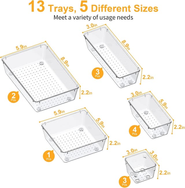 Detalle de SMARTAKE 13-Piece Drawer Organizers set for drawers