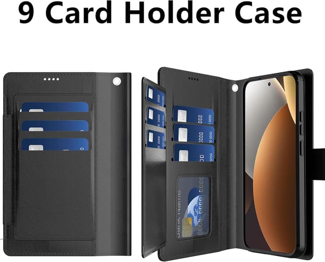 Detalle 2 de Pollachi Coque pour Xiaomi Redmi Note 15 Pro avec portefeuille 9 cartes et écran en verre trempé – Noir