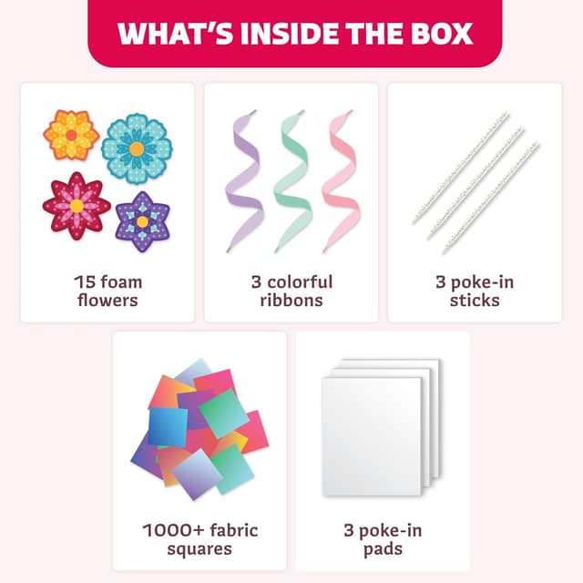Detalle de Poke-In Craft Flower Crowns Kit for Kids (Ages 4–9) – Mess-Free Poke Art Set with Foam Flowers & Fabric Squares