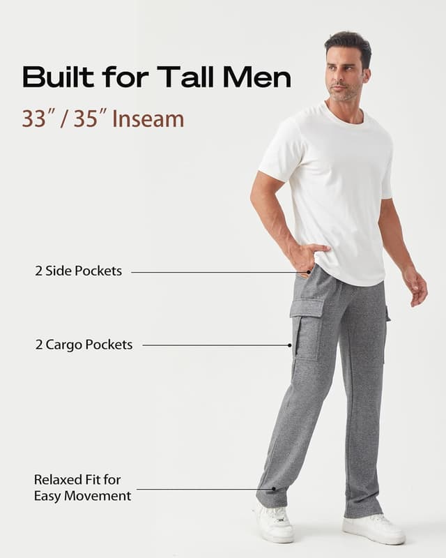 Detalle de Zylioo extra long inseam men’s sweatpants with pockets (open bottom)