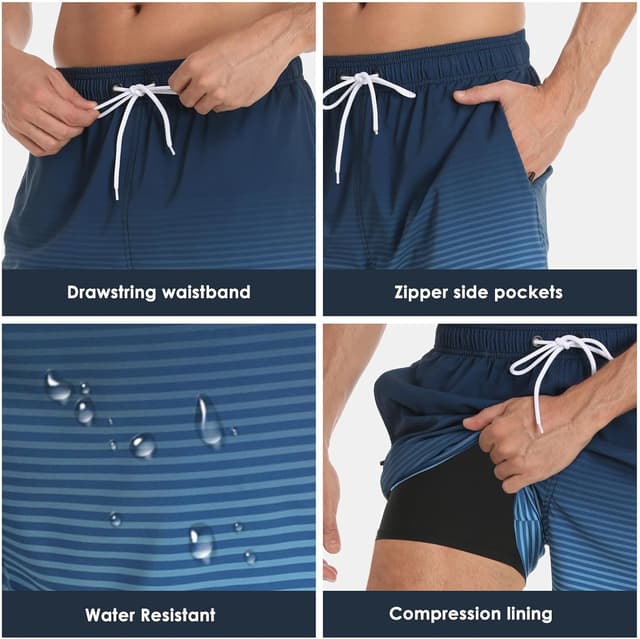 Detalle de Aisprts Costume da bagno uomo 2 in 1 con fodera a compressione, idrorepellente e asciugatura rapida