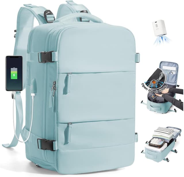 Detalle de SZLX Vakuum-Reiserucksack mit Pumpe – Handgepäck-Format für Ryanair & Wizz Air, inkl. Nass-/Trocken-Trennung und Schuhfach