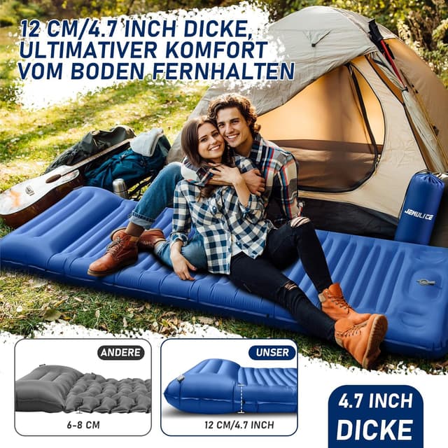 Thumbnail 6 de JEMULICE Isomatte Camping mit 12 cm Komforthöhe und Fußpumpe – ultraleichtes Packmaß für Zelt & Wandern