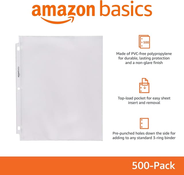 Detalle 2 de Amazon Basics Non-Glare Sheet Protectors 500