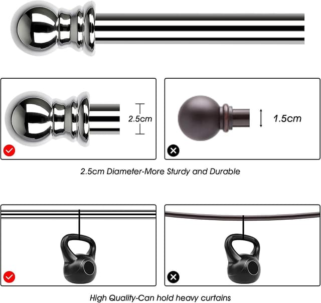 Thumbnail 1 de HARRMS ausziehbare Gardinenstange (76–369 cm) Edelstahl silber – Set für Schlafzimmer, Wohnzimmer & mehr