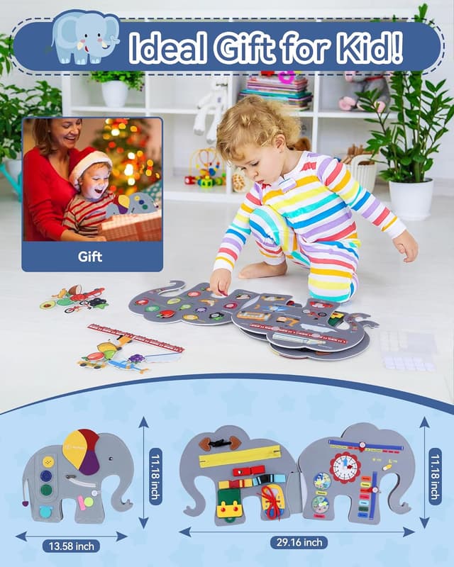 Thumbnail 6 de Heypappy Montessori-style Elephant Busy Board for Toddlers with Fine Motor Activities