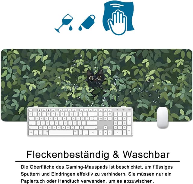 Detalle de VYEUIAO Gaming Mousepad Katze, XL 800×300 mm mit rutschfester Naturkautschuk-Unterseite