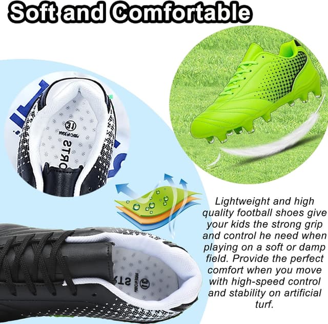 Detalle 1 de Kids boys football boots FG/AG cleats with breathable soft leather upper and anti-slip studs