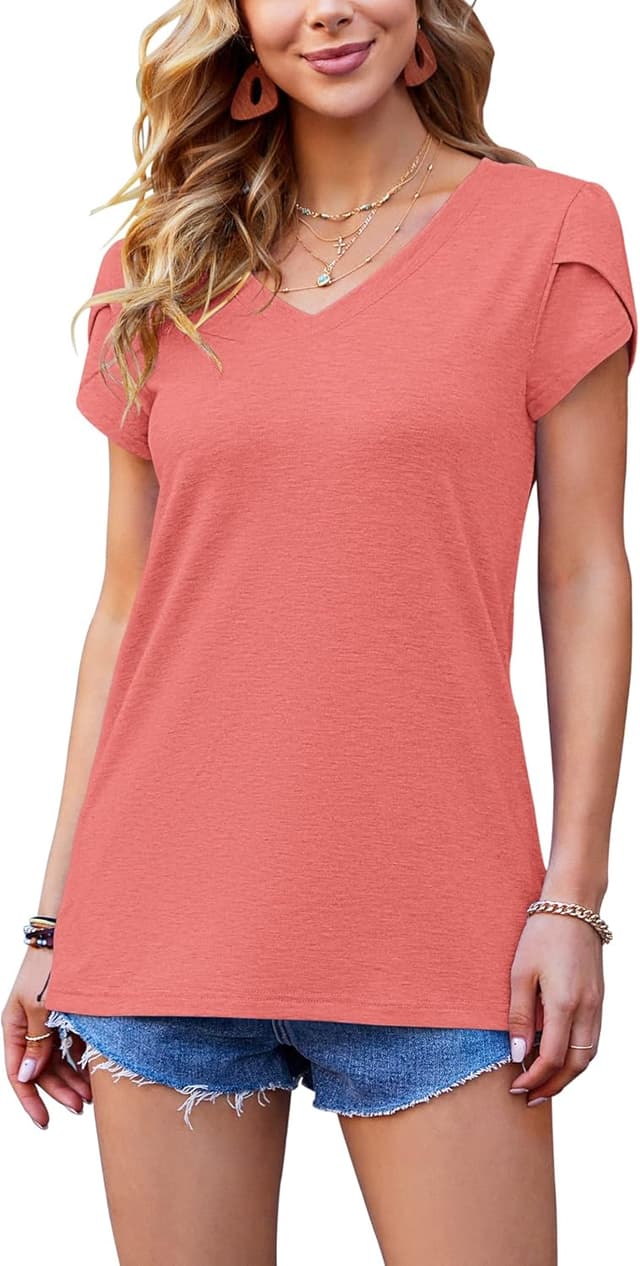 Detalle 2 de PLOKNRD T-shirt d’été à manches courtes pour femme, col V et style décontracté