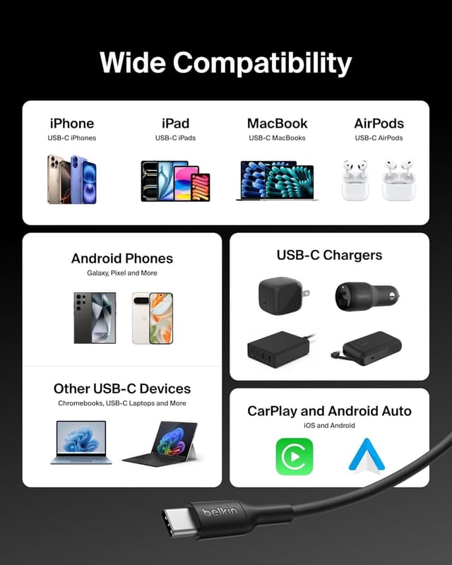 Thumbnail 6 de Belkin Eco USB-C to USB-C Cable (6.6ft, 60W) — Soft, Braided Fast Charging Cord
