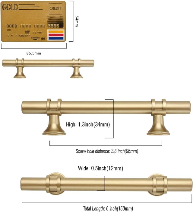 Detalle 2 de Lot de 10 poignées de meuble Amerdeco doré 96 mm (alliage d’aluminium) avec vis