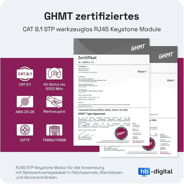 Detalle 2 de HB-DIGITAL 1-Port CAT 8 Netzwerkdose bis 40 GBit/s