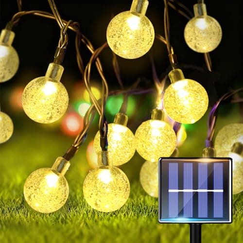 Detalle de Guirnaldas luces exterior solar taiyongkang 30 LED 8 m con bolas de cristal y 8 modos (IP65, blanco cálido)