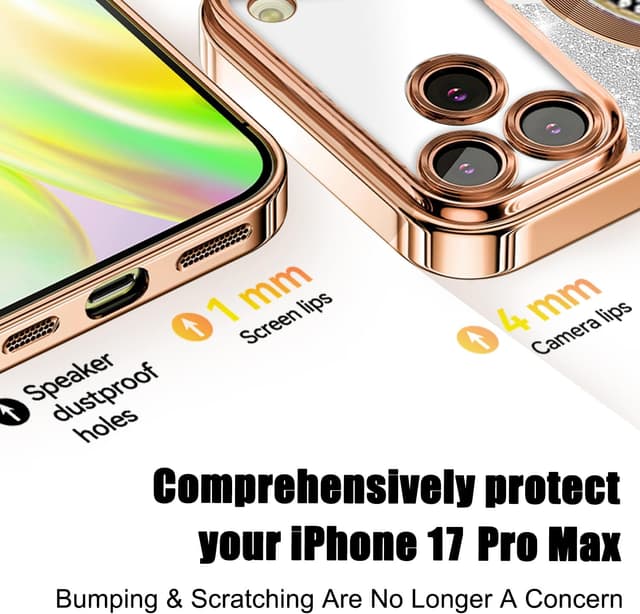 Detalle 2 de Misscase Magnetic Glitter Case for iPhone 17 Pro Max (MagSafe Compatible) with Camera Lens Protector