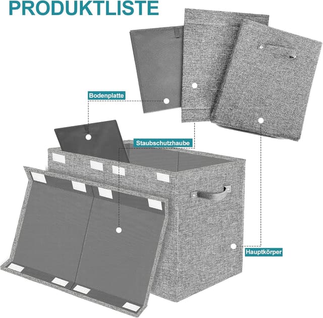 Detalle de VERONLY Aufbewahrungsbox Spielzeugkiste mit Deckel (83 l), faltbar und mit Tragegriffen – hellgrau