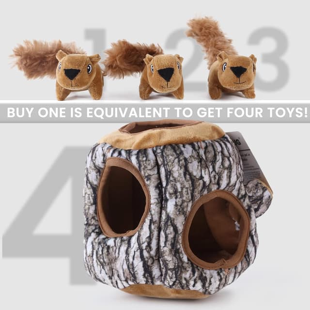 Detalle de Laifug Hidden Squirrel Plush Dog Toy – interactive squeaky hide-and-seek for dogs (L)