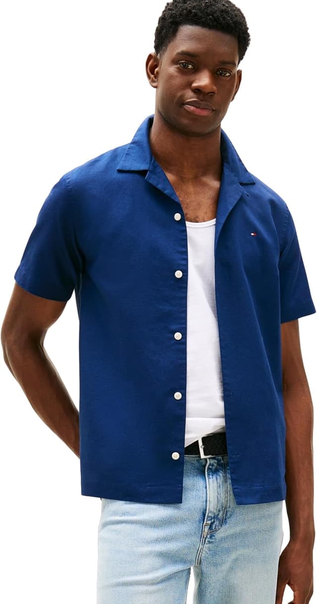 Thumbnail 5 de Tommy Hilfiger men short-sleeve shirt with semi-spread collar in organic cotton & linen