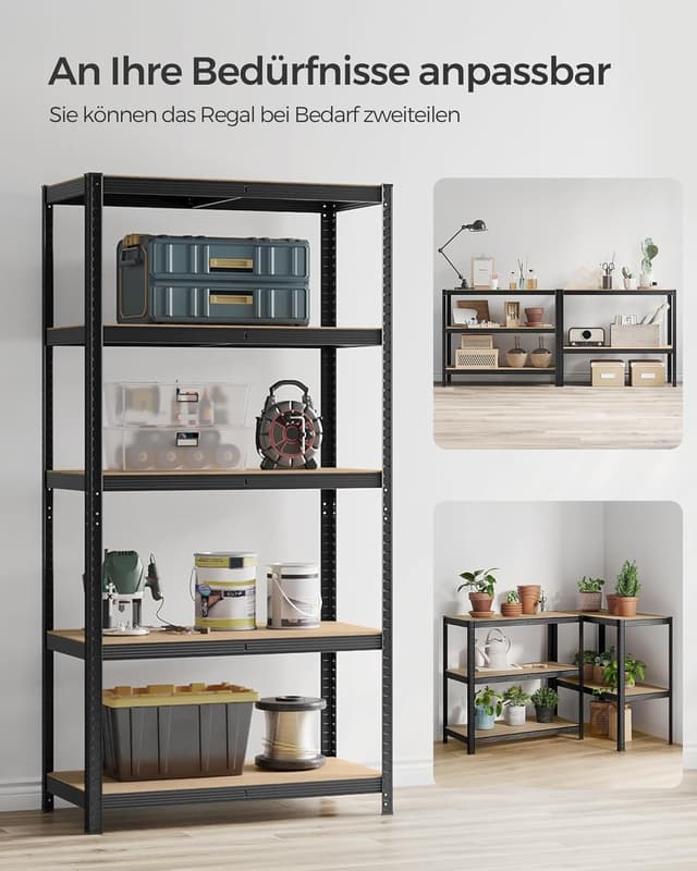 Thumbnail 6 de SONGMICS Regal mit 5 Ebenen GLR050B01 (50 x 100 x 200 cm) – Stahlregal im Industriestil, verstellbare Bretter