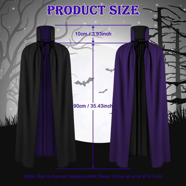 Detalle de AOOWU Mantello Vampiro Bambini doppio lato 90 cm, collo alto unisex per Halloween e cosplay