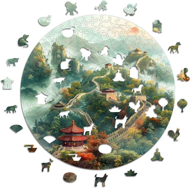 Detalle de Iconic Puzzles « Mur de Chine » en bois durable – Puzzle 350 pièces, taille M