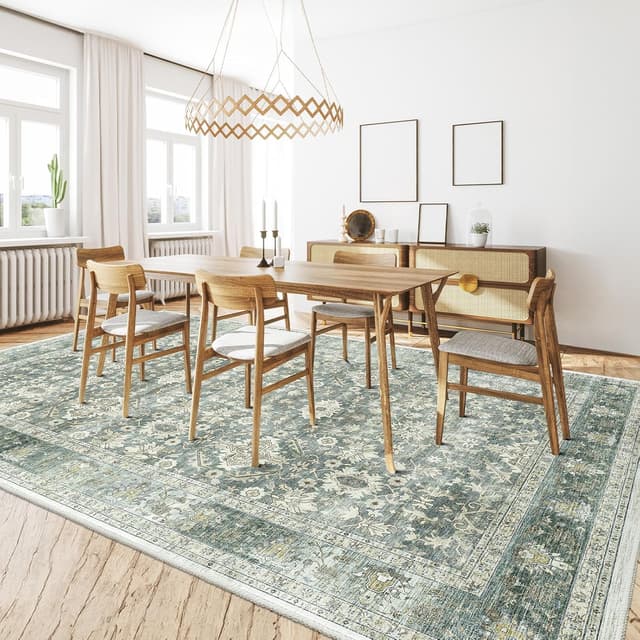 Thumbnail 4 de HOMFINE Alfombra Vintage Antideslizante Verde 200x300 cm 🛋