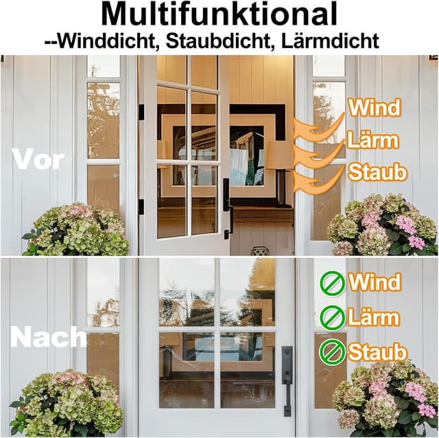 Detalle de Ormein selbstklebendes Türdichtungsband aus Gummi (weiß), für Fenster & Türen – Zugluft-, Lärm- und Wetterabdichtung, 10 m