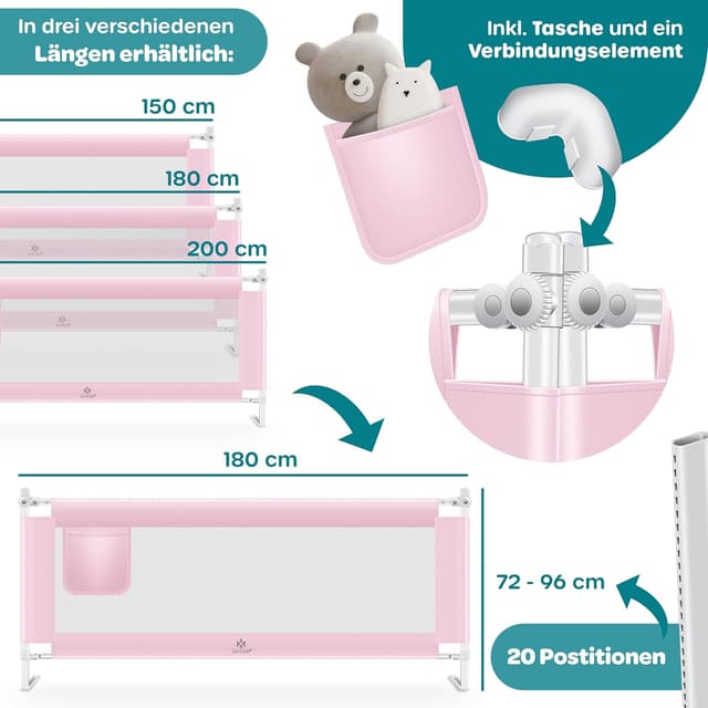 Thumbnail 6 de KESSER® Bettschutzgitter 180 cm Höhe 72–96 cm