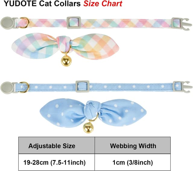 Detalle 1 de YUDOTE Soft Cotton Cat Collar (Pack of 2) with Removable Bowtie, Safety Quick Release Buckle & Bell