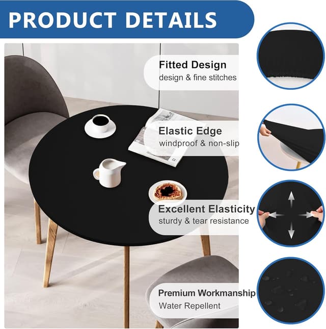 Detalle 2 de Enjoyidea Fitted Round Table Covers (60 Inch) — Black Spandex, 4-Pack