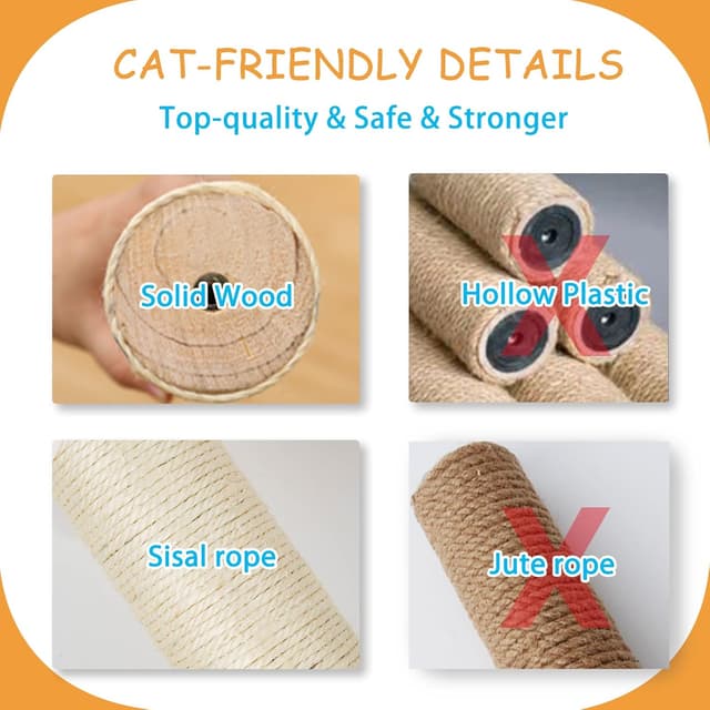 Detalle de MIUZMORE 9 scaffali da parete e posatoi per gatti con 2 ceppi in sisal e scala a 5 livelli