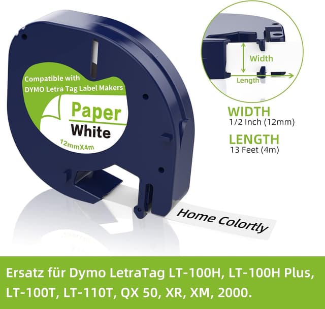Detalle de Etikettenband 12 mm x 4 m kompatibel mit Dymo 📇