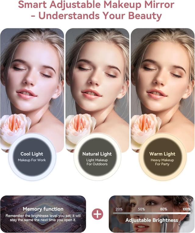 Detalle 2 de JUSRON Travel Makeup Bag with 1500 mAh LED Mirror