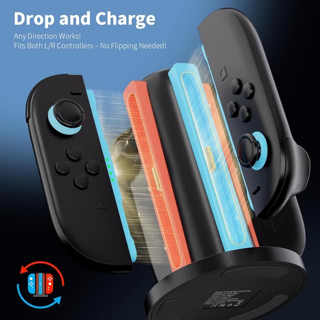 Detalle 2 de AceGamer 4-In-1 Charging Dock for Nintendo Switch 2 Joy-Con (4-Port Magnetic Charging Station, Black)