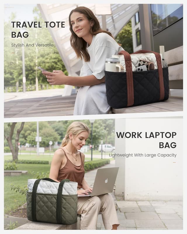 Detalle de LOVEVOOK Shopper Tasche für Damen mit 15,6-Zoll-Laptopfach – leichte Puffer-Tote fürs Büro, Uni & Reisen
