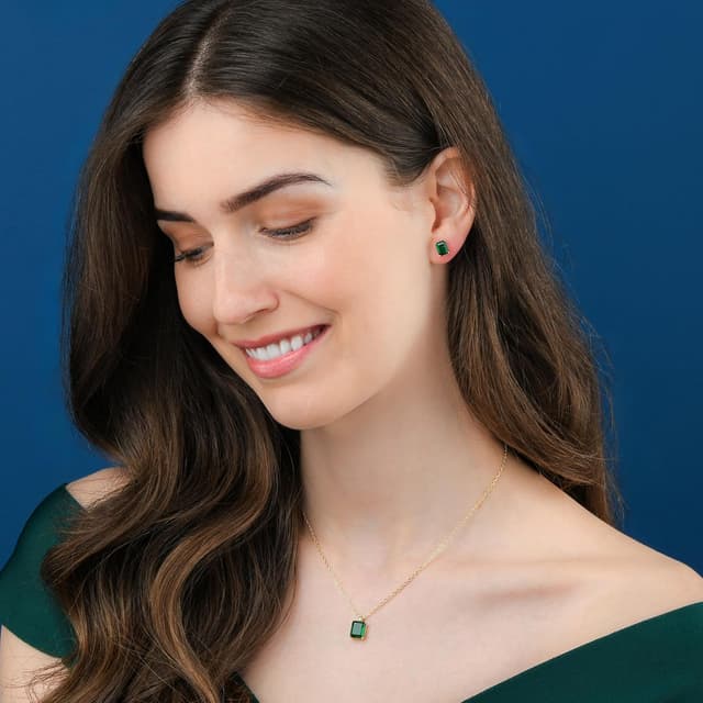 Detalle de namana Collana da donna in Argento Sterling 925 con pietra rettangolare smeraldo