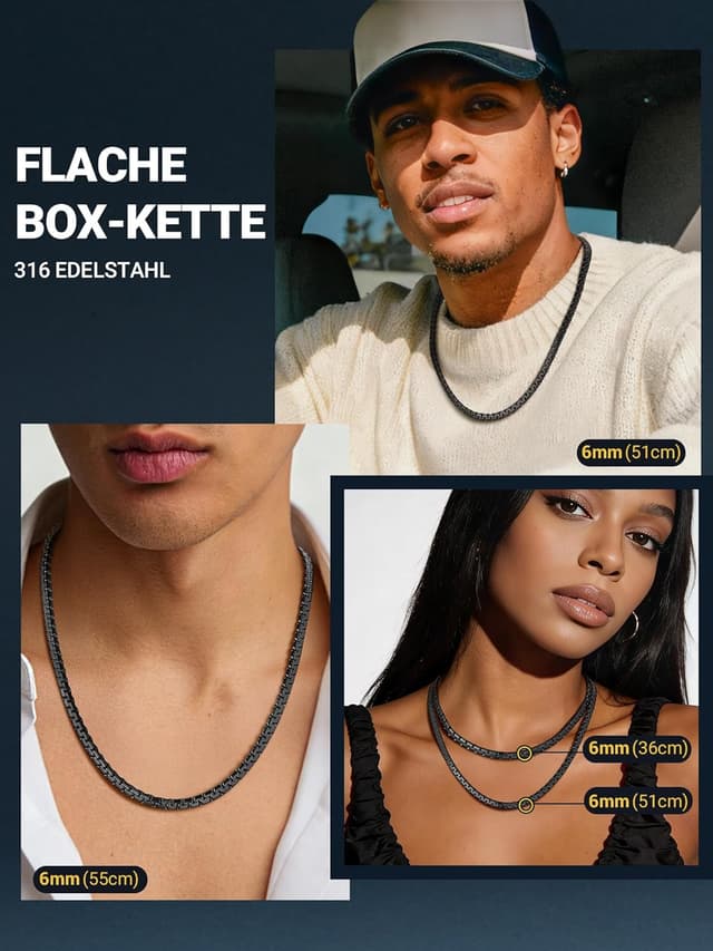 Detalle de PROSTEEL Herren Halskette aus Edelstahl mit Venezianer-/Erbskette und Karabinerverschluss (2/4/6/8 mm breit, 46–76 cm wählbar)