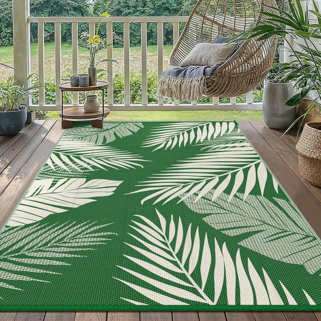 Detalle de GENIMO Outdoor Rug 150x240cm – Waterproof Reversible Garden Carpet (Dark Green)