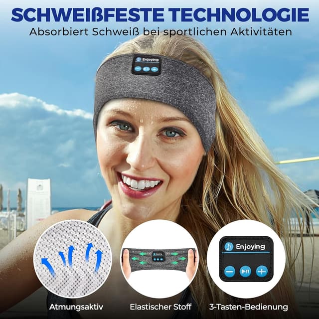 Detalle 1 de Bluetooth Sport Stirnband 10 Stunden Grau