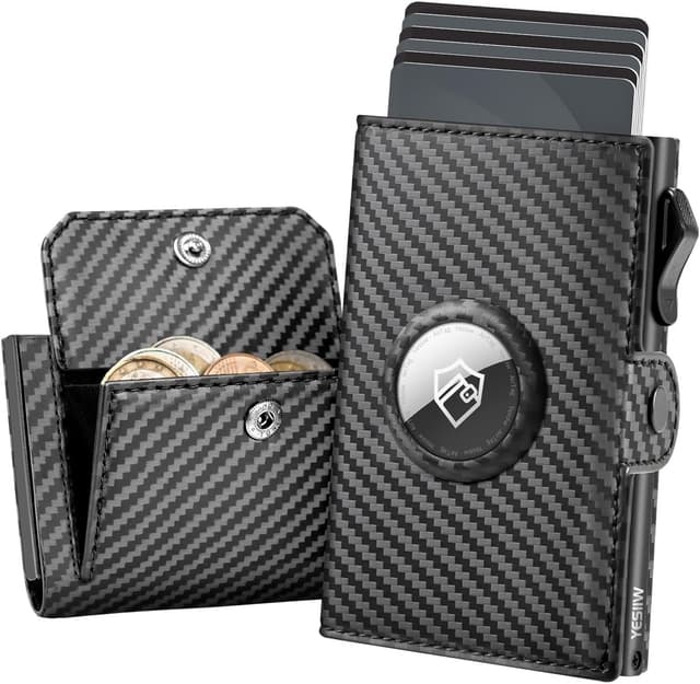 Detalle de YESIIW Airtag mens wallet with RFID protection, coin pocket & money clip (carbon fibre)
