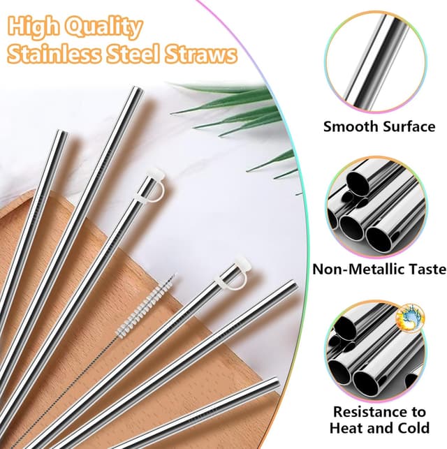 Detalle de GOTFUN 6x Edelstahl-Strohhalme (31 cm) für Stanley Cup inkl. auslaufsicherem Silikonstopfen & 2 Reinigungsbürsten