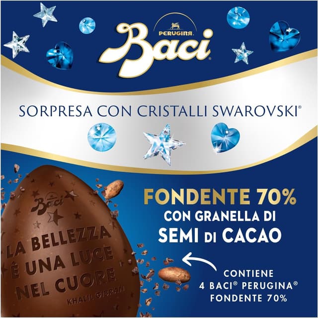 Detalle de Baci Perugina Uovo di Pasqua 2026 Fondente 70% con sorpresa Swarovski e 4 cioccolatini da 310 g