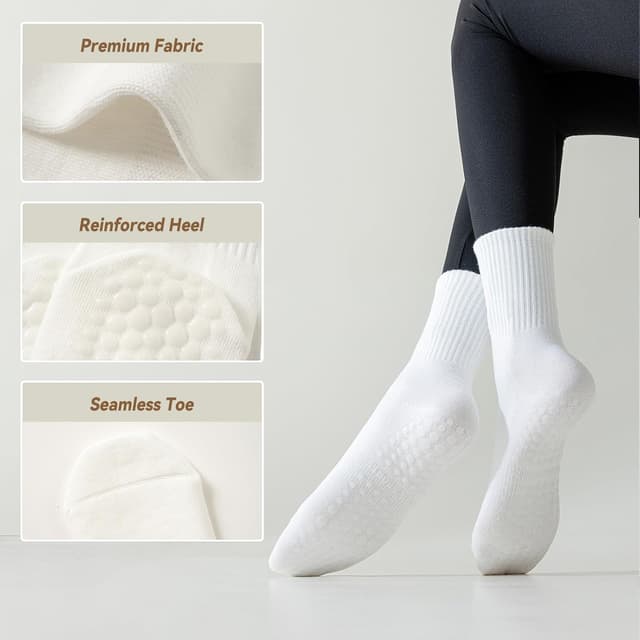 Detalle de BISOUSOX Pilates Socken für Damen (3 Paar) aus Baumwolle – antirutsch für Yoga, Fitness & Training, Größe 36–40