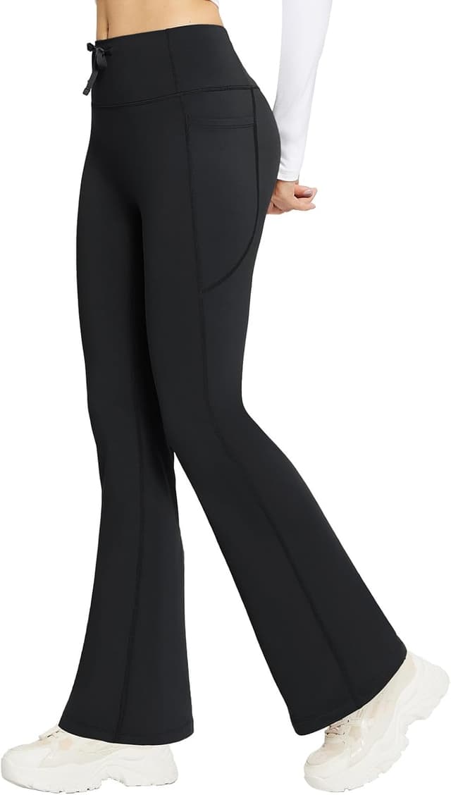 Detalle de baleaf women’s thermal fleece-lined flared yoga leggings with 4 pockets