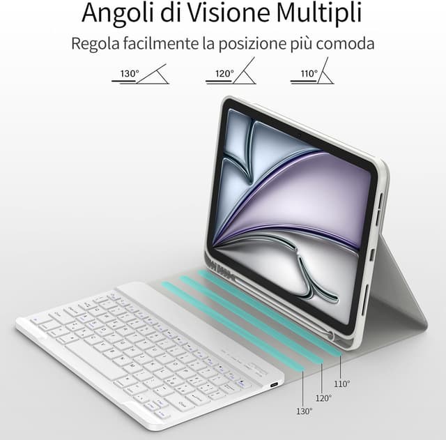 Detalle 2 de TQQ Cover con Tastiera Bluetooth per iPad Air 11” (compatibile M3 2025/M2 2024 e altri 11”) con layout Italiano QWERTY