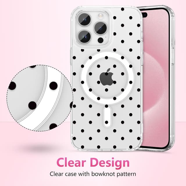 Detalle de ZTOFERA magnetische Hülle für iPhone 15 Pro Max (6,7") – transparente TPU Handyhülle mit Polka-Punkte Muster, schwarz