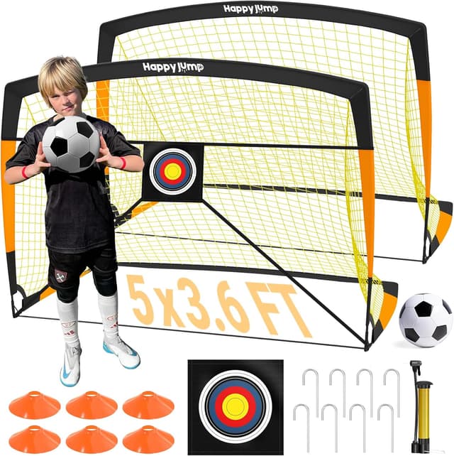 Detalle de Happy Jump Soccer Goal (7'x5', 6.6'x3.3', 5'x3.6', 4'x3', 3'x2.2') with Pop-Up Net, Target Board & Markers