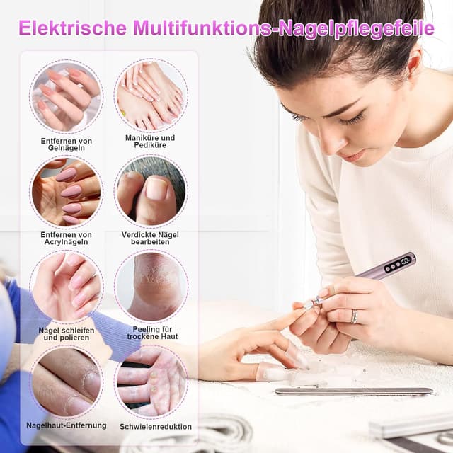 Thumbnail 6 de POFIBO kabellose elektrische Nagelfeile (Nagelfräser) – 35.000 U/min, 5 Geschwindigkeiten, 12-in-1 Set in Rosa