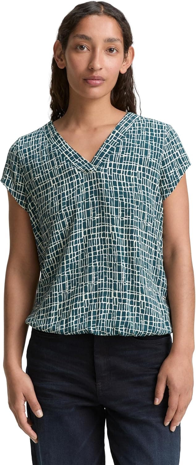 Detalle 2 de TOM TAILOR camicia da donna in viscosa fantasia con scollo a V