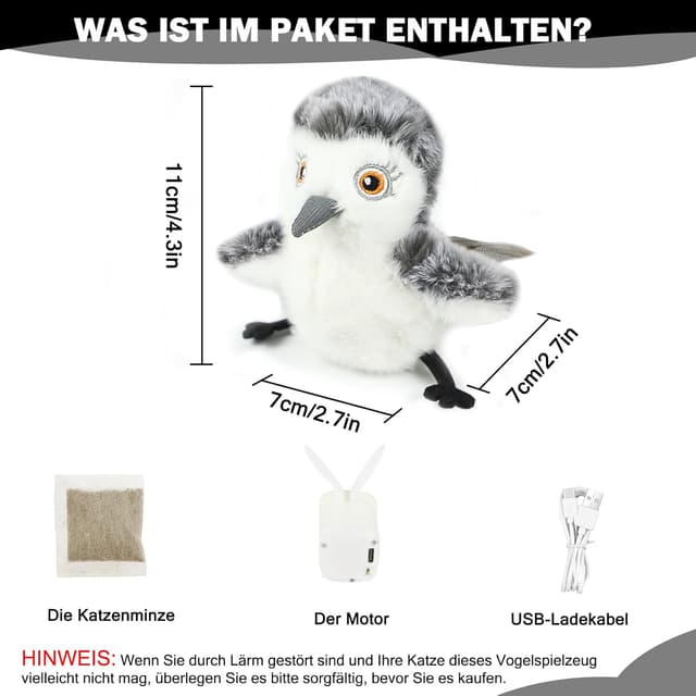 Detalle de Nepfaivy interaktives Katzenspielzeug Vogel – automatisch mit Berührungssensor, Katzenminze & USB-Akku